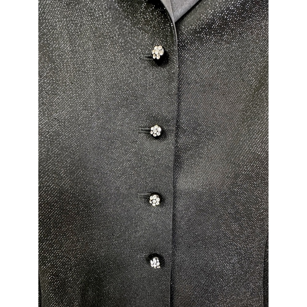 Le Suit Black Shimmer Blazer Satin Lapel Rhinestone Button Evening Jacket Size 8